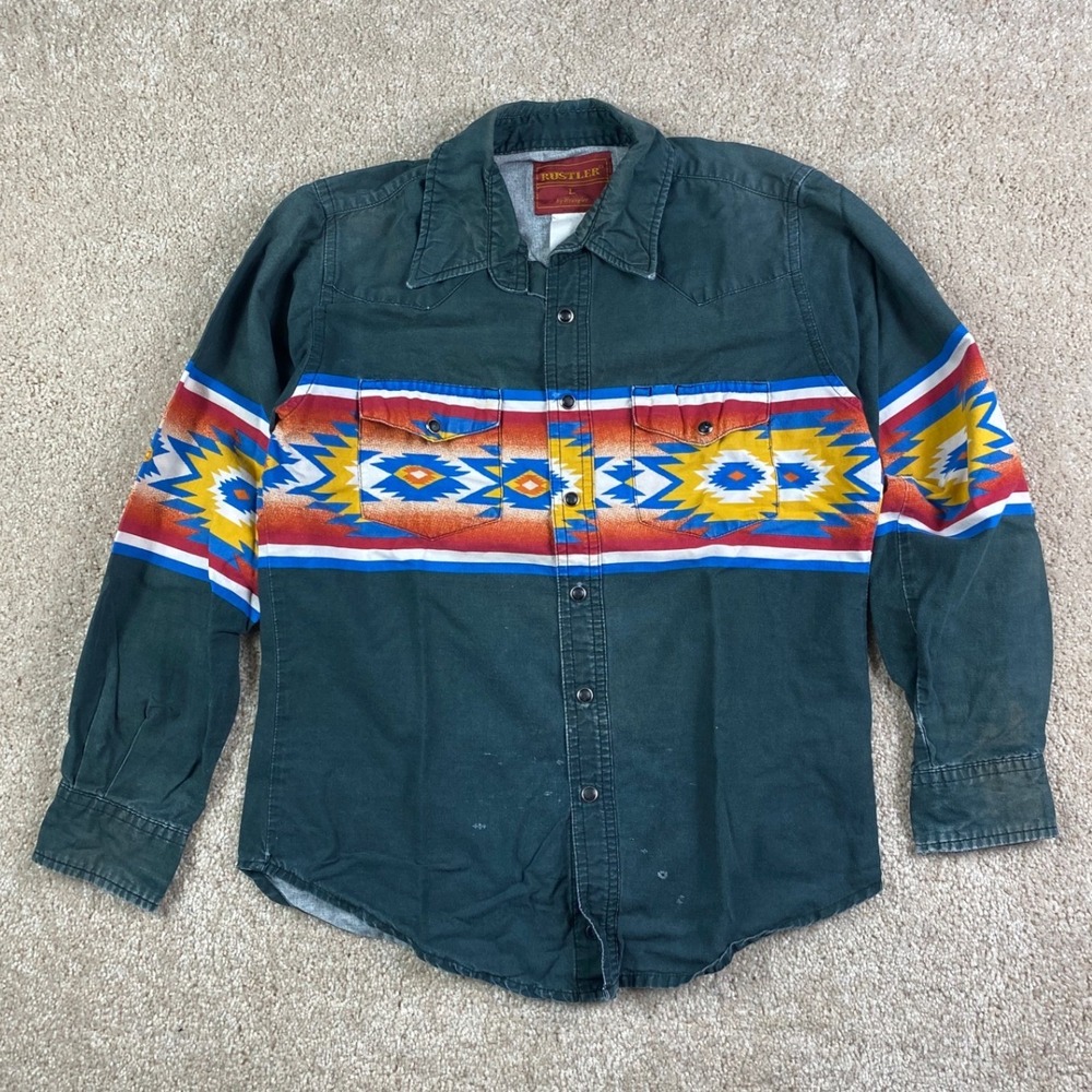 Rustler by Wrangler Kids L Black Western Snap Shirt Aztec Southwestern Print